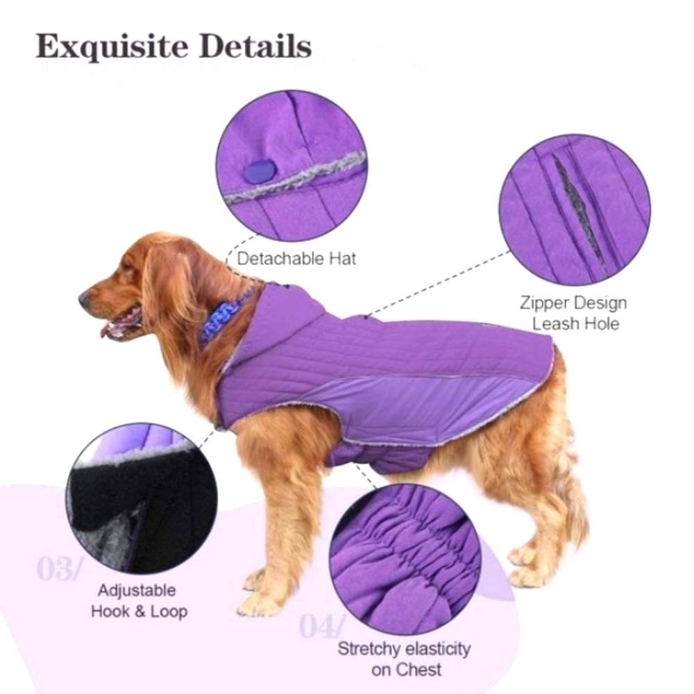 LEONARD MOUNTAIN GRAY & PURPLE FLEECE LINED HOODIE DOG COAT SIZE LARGE NWOT - Picture 4 of 8